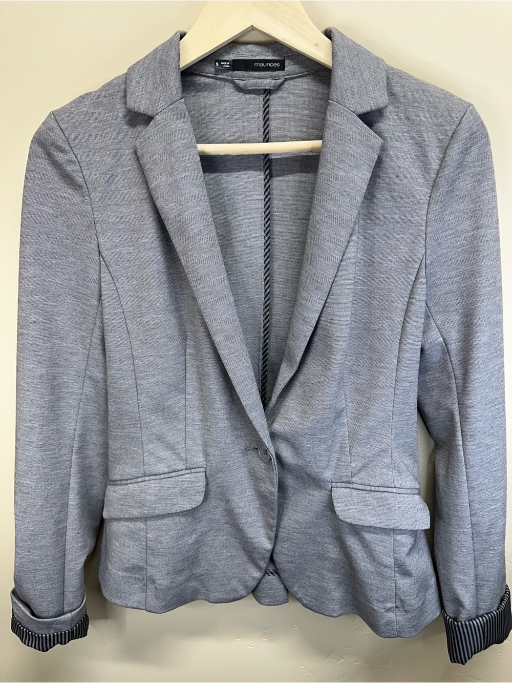 Maurices Gray Blazer Women’s Small Career Workwear Striped Cuff Jacket